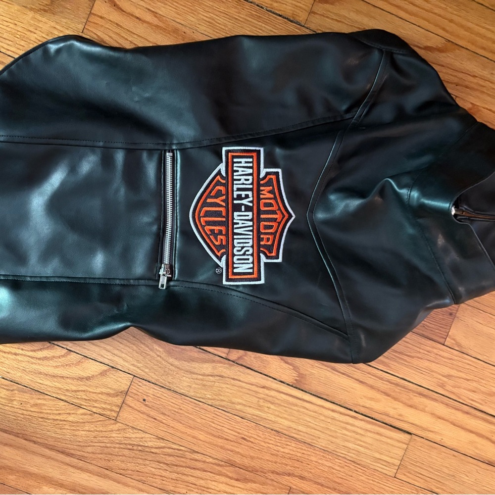 New Dog Jacket  Harley‑Davidson Black Leather Jacket with Orange and White Patch